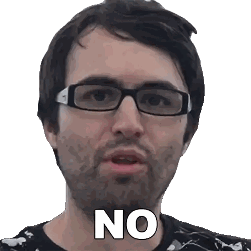 a man with glasses and a beard has the word no written on his face