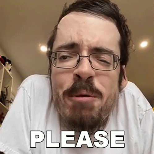 A Man With Glasses And A Beard Has The Word Please On His Face GIF