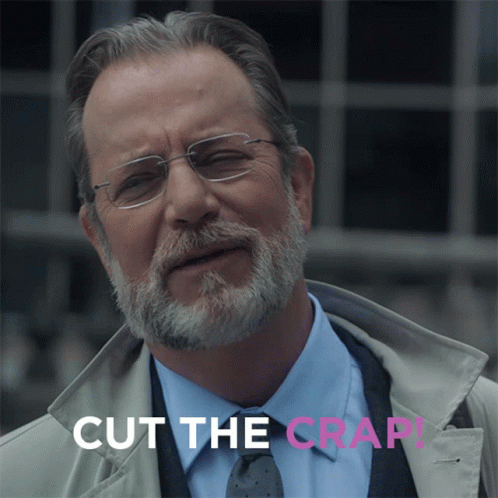A Man With Glasses And A Beard Has The Words Cut The Crap Above Him GIF