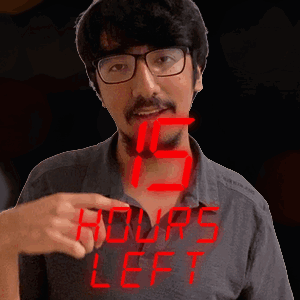 A Man With Glasses And A Beard Is Pointing To A Digital Display That Says 15 Hours Left GIF