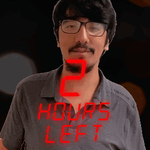 A Man With Glasses And A Beard Is Standing In Front Of A Sign That Says 2 Hours Left GIF