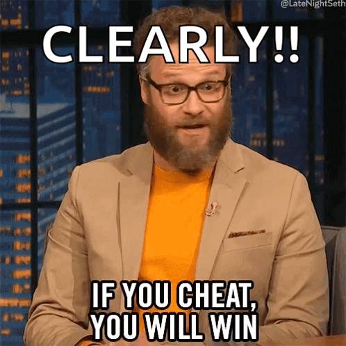 A Man With Glasses And A Beard Says " Clearly If You Cheat You Will Win " GIF