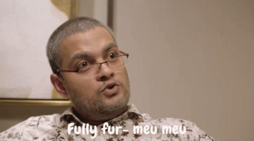 A Man With Glasses And A Beard Says " Fully Fur Meu Meu " GIF