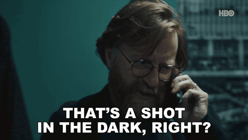 A Man With Glasses And A Beard Says " That 'S A Shot In The Dark Right " GIF