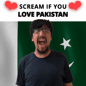 A Man With Glasses And A Beard Screams In Front Of A Flag That Says Scream If You Love Pakistan GIF