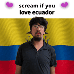 A Man With Glasses And A Beard Stands In Front Of A Flag That Says " Scream If You Love Ecuador " GIF