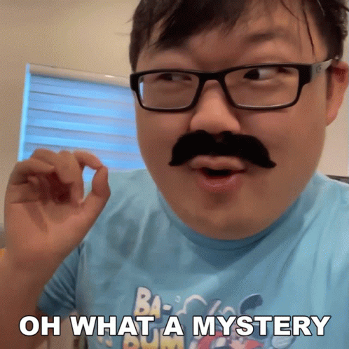 A Man With Glasses And A Fake Mustache Has The Words Oh What A Mystery Above His Face GIF