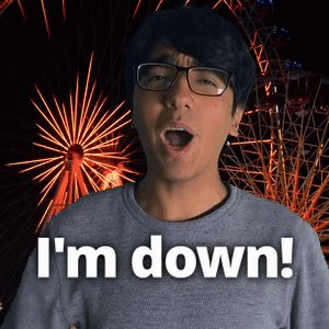A Man With Glasses And A Ferris Wheel Behind Him Says I 'M Down GIF