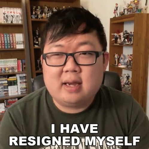 A Man With Glasses And A Green Shirt Says I Have Resigned Myself GIF