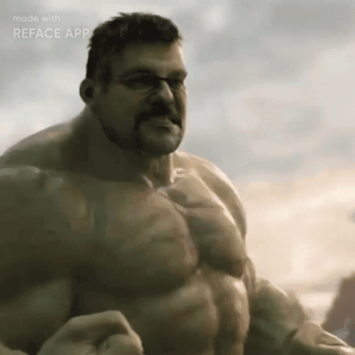 A Man With Glasses And A Mustache Is A Hulk GIF