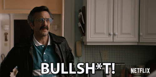 A Man With Glasses And A Mustache Says " Bullshit " In A Kitchen GIF