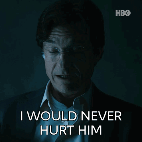A Man With Glasses And A Suit Says " I Would Never Hurt Him " GIF