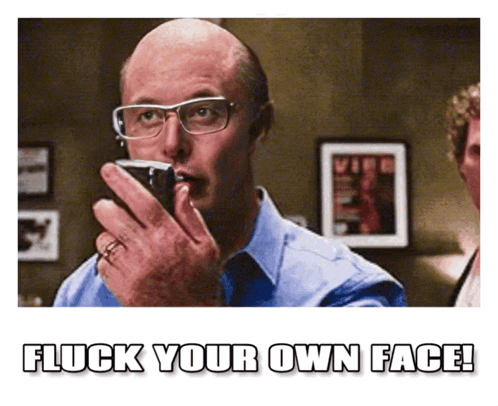 A Man With Glasses Is Holding A Cell Phone In His Mouth And The Caption Says Flick Your Own Face GIF