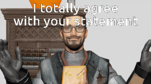 A Man With Glasses Is Holding A Piece Of Cheese With The Words " I Totally Agree With Your Statement " Behind Him GIF