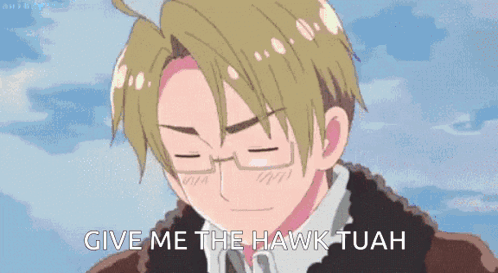 A Man With Glasses Is Smiling And Says Give Me The Hawk Tuah . GIF