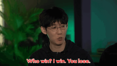 A Man With Glasses Says " Who Win ? I Win You Lose " GIF