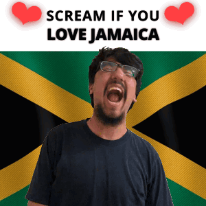 A Man With Glasses Screams In Front Of A Jamaican Flag GIF