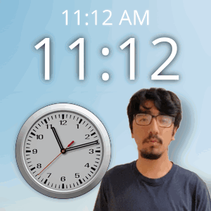 A Man With Glasses Stands In Front Of A Clock That Reads 11:12 GIF