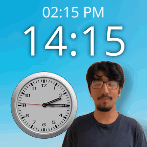 A Man With Glasses Stands In Front Of A Clock That Says 15:15 Pm GIF