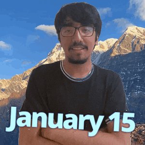 A Man With Glasses Stands In Front Of A Mountain And The Date January 15 GIF