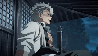 A Man With Gray Hair And A Tattoo On His Chest Is Sitting On A Porch . GIF