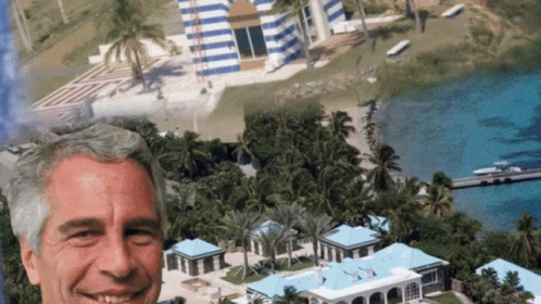 A Man With Gray Hair Is Smiling In Front Of A Large House GIF