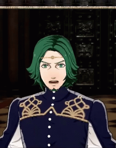 A Man With Green Hair And A Beard Is Standing In Front Of A Door In A Video Game . GIF