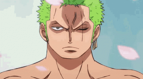 A Man With Green Hair Is Holding A Purple Sword In His Hand . GIF