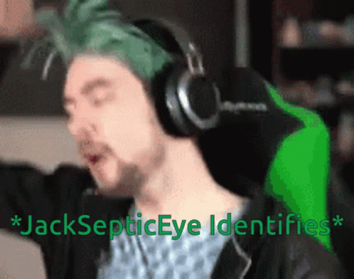 A Man With Green Hair Is Wearing Headphones And The Words Jacksepticeye Identifies Are Visible GIF