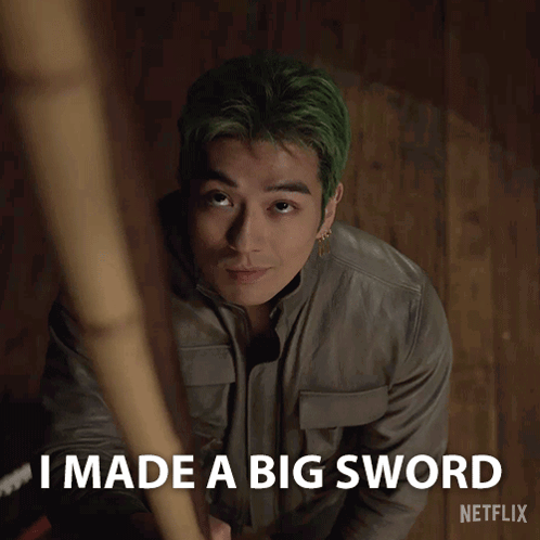 A Man With Green Hair Says I Made A Big Sword On Netflix GIF