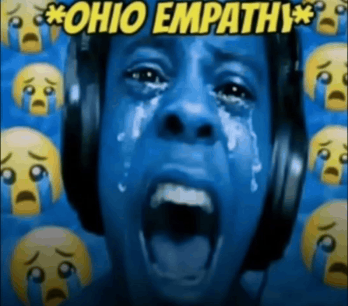 A Man With Headphones Is Crying With The Words Ohio Empathy GIF