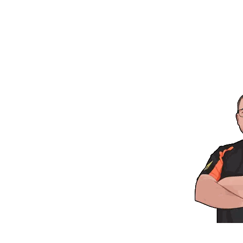a man with his arms crossed and a speech bubble that says no problem