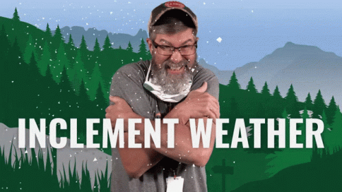 A Man With His Arms Crossed And The Words Inclement Weather Above Him GIF