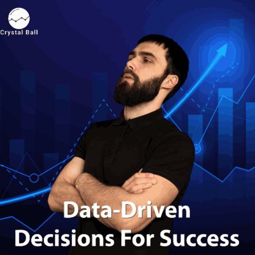A Man With His Arms Crossed Stands In Front Of A Graph That Says " Data-Driven Decisions For Success " GIF