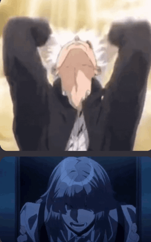 A Man With His Arms Outstretched And A Woman With A Shadow On Her Face GIF