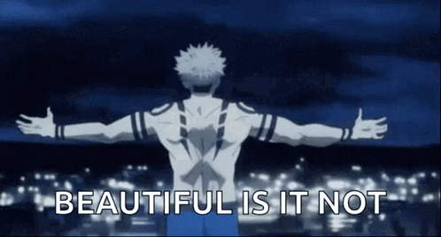A Man With His Arms Outstretched And The Words `` Beautiful Is It Not '' Written On The Bottom . GIF
