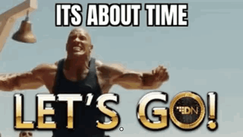 A Man With His Arms Outstretched Is Standing In Front Of A Sign That Says `` Let 'S Go '' . GIF