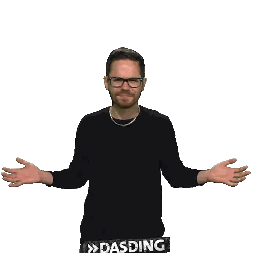 a man with his arms outstretched is wearing glasses and a black shirt that says dasding