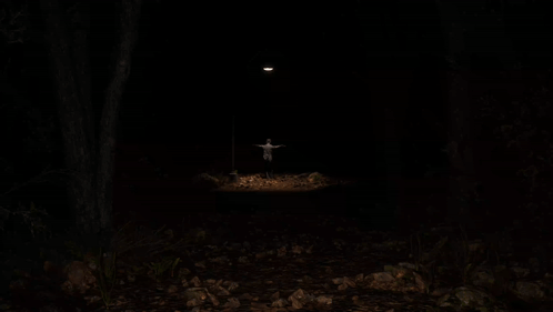A Man With His Arms Outstretched Stands In The Dark GIF