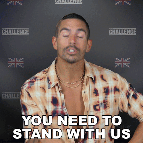 A Man With His Eyes Closed And A Challenge Logo Behind Him GIF