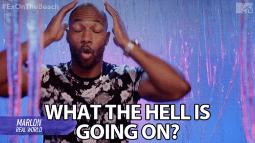 A Man With His Eyes Closed And His Hands On His Head Says What The Hell Is Going On GIF