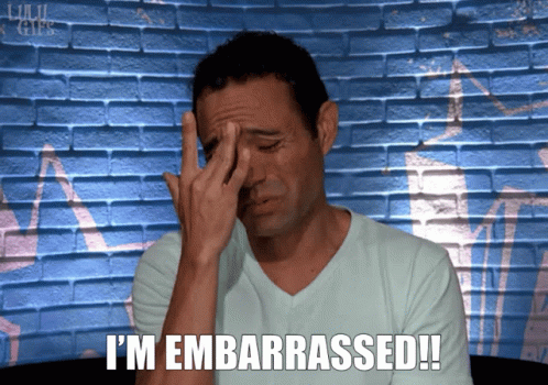 A Man With His Hand On His Forehead And The Words I 'M Embarrassed Written Below Him GIF