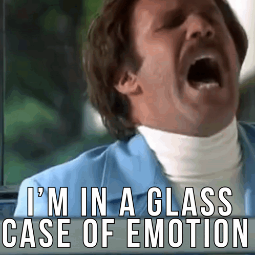 A Man With His Mouth Open And The Words I 'M In A Glass Case Of Emotion Behind Him GIF