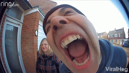 A Man With His Mouth Open Is Being Recorded By A Ring Doorbell GIF