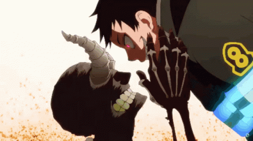 A Man With Horns Is Touching A Skeleton 'S Face And Has The Number 8 On His Uniform GIF