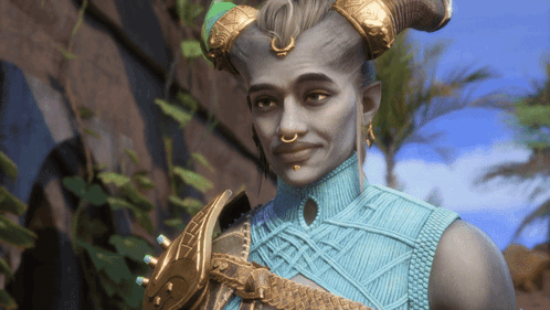 A Man With Horns Is Wearing A Blue Top GIF