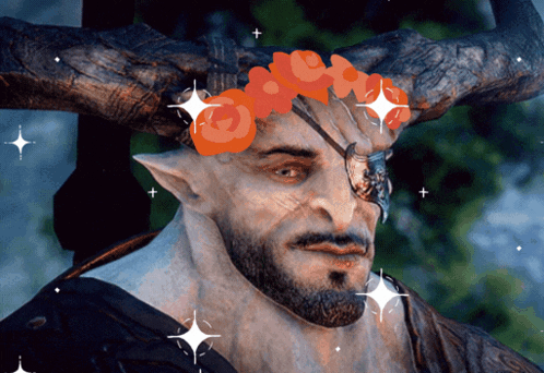 A Man With Horns Is Wearing A Flower Crown GIF