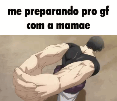 a man with huge muscles is holding another man 's arm in a meme .