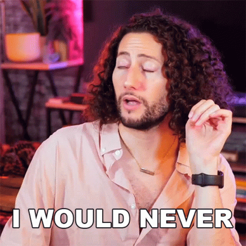 A Man With Long Curly Hair And A Beard Says I Would Never GIF