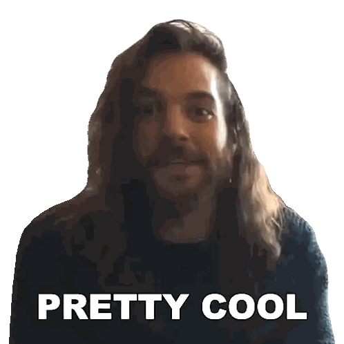 a man with long hair and a beard has a sticker that says " pretty cool "